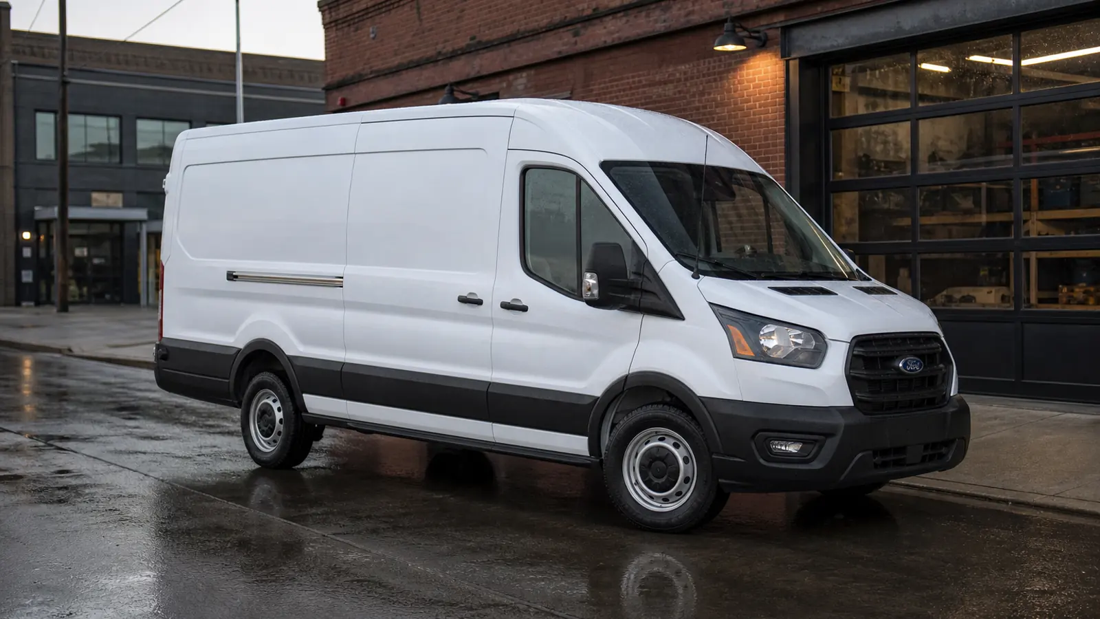 2025 Ford Transit medium-roof cargo van front three-quarter view - Ford Transit