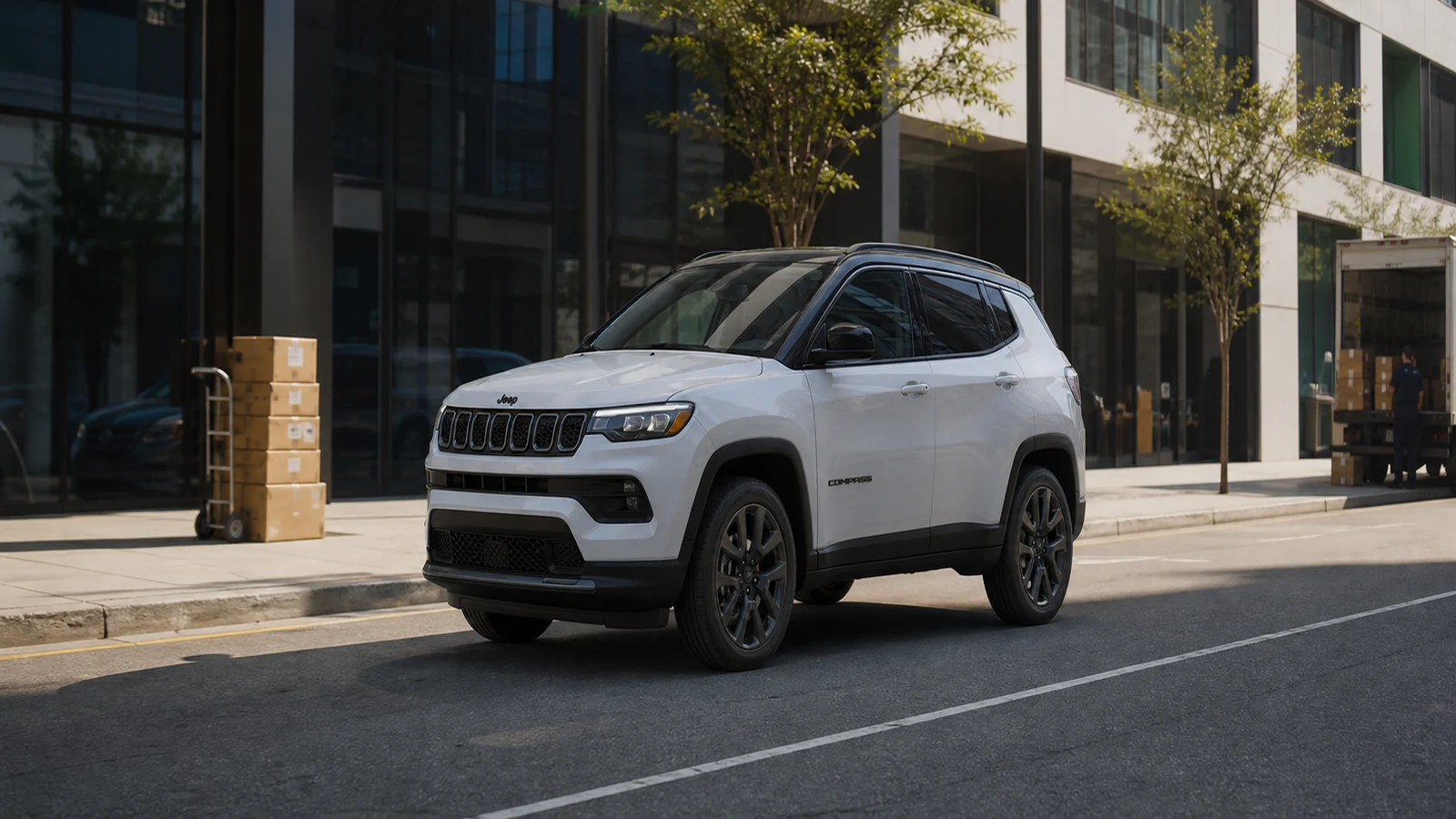 2026 Jeep Compass Limited Altitude passing a downtown curbside space