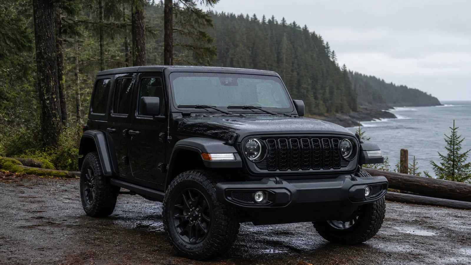 2025 Jeep Wrangler 4xe at a coastal forest overlook