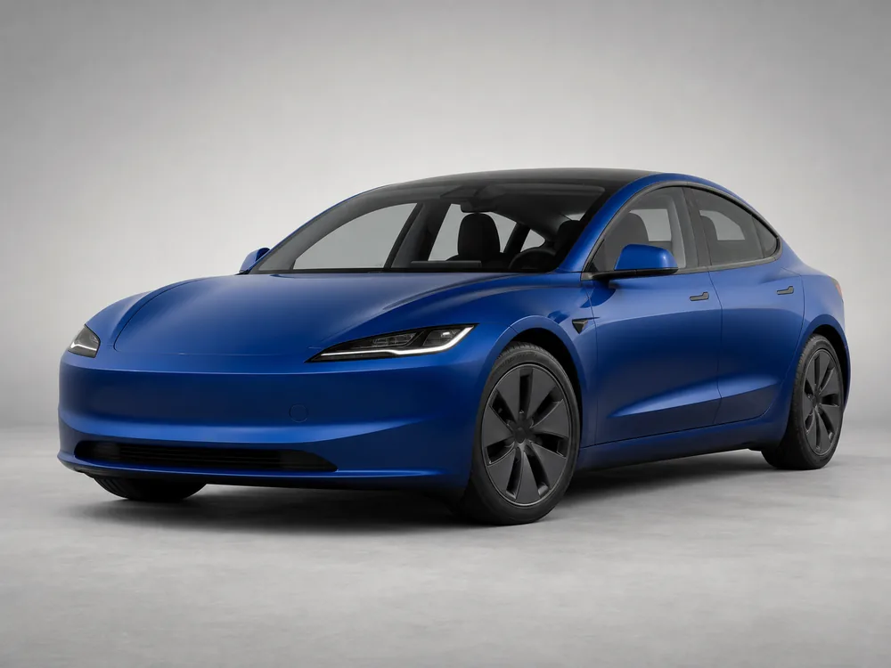 Tesla Model 3 electric sedan, front three-quarter view