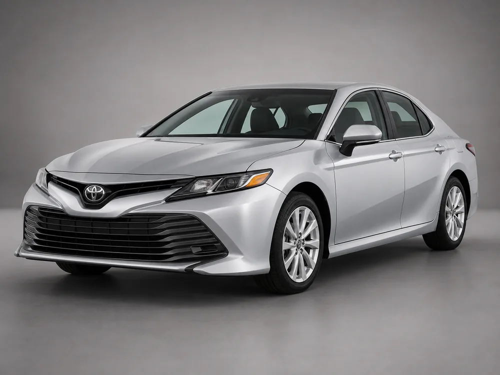 Toyota Camry midsize sedan, front three-quarter view