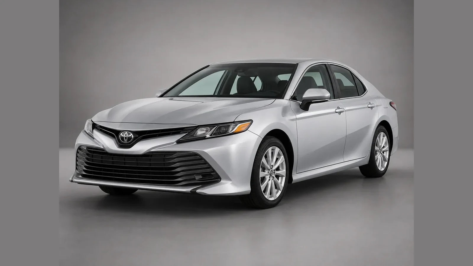Toyota Camry midsize sedan, front three-quarter view