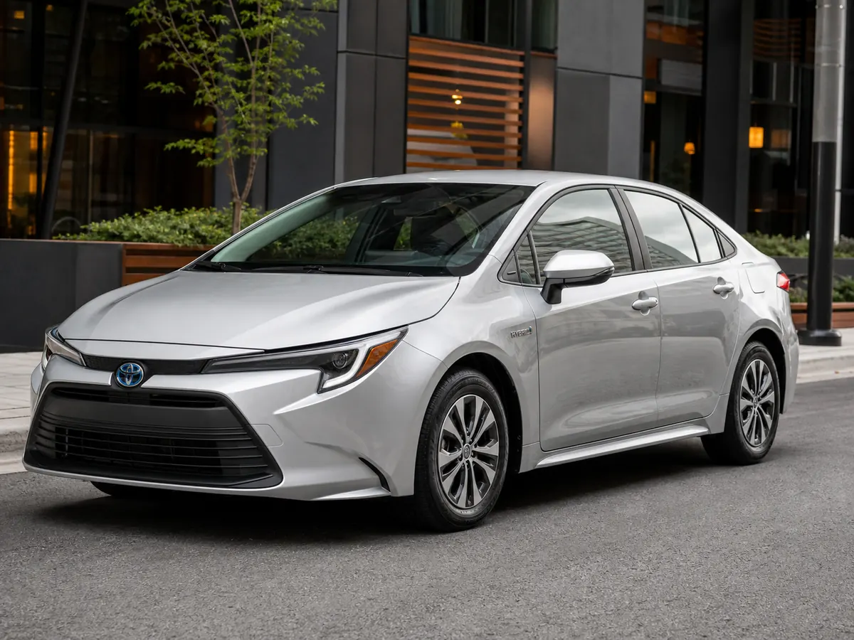 2026 Toyota Corolla Hybrid sedan front three-quarter view - Toyota Corolla Hybrid