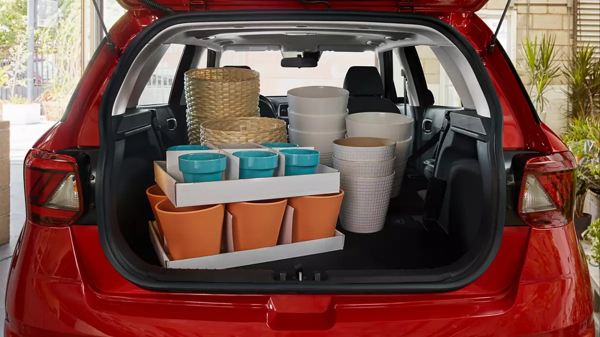 Rear cargo area of a 2026 Hyundai Venue with the tailgate open - Hyundai Venue