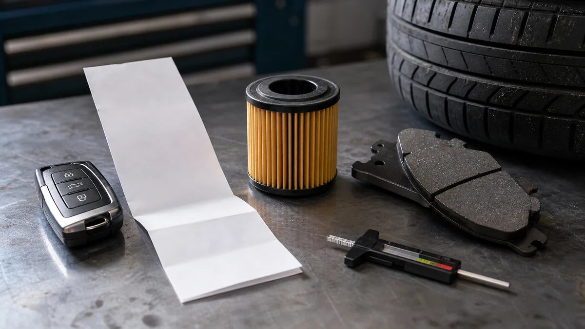 Sport sedan maintenance parts and blank service receipt