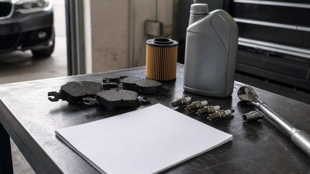 Sport sedan maintenance parts and blank service receipt