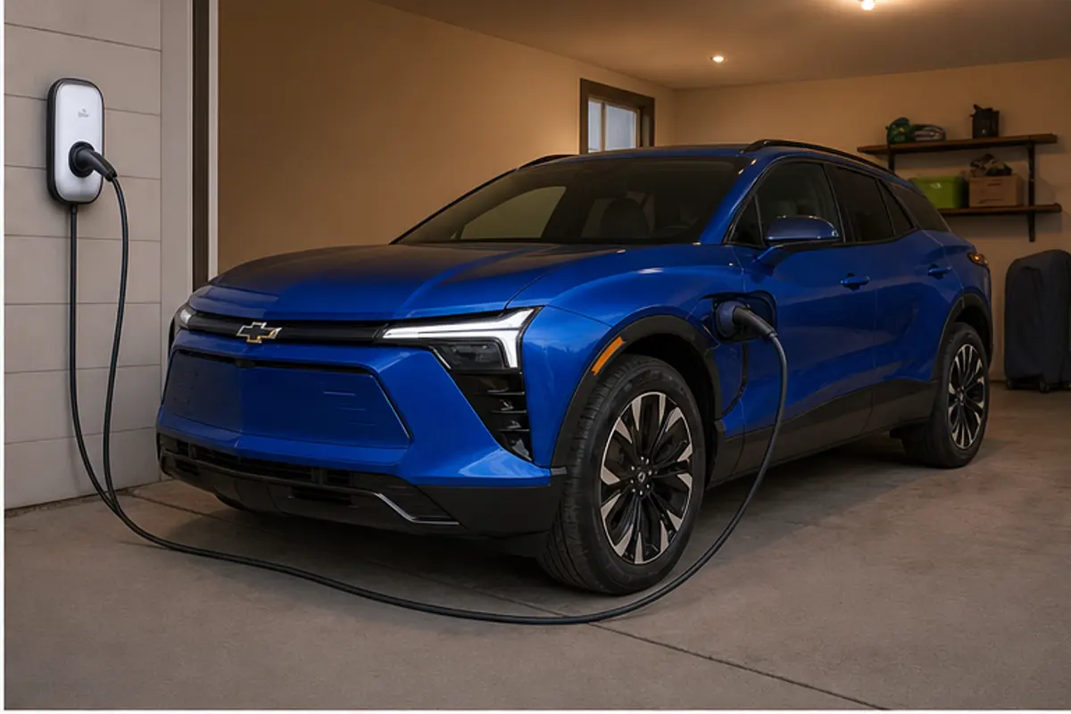 Chevrolet Blazer EV connected to a professionally installed home charging unit