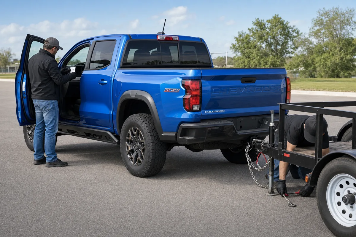 Chevrolet Colorado hitch and door payload label checked before towing - Chevrolet Colorado