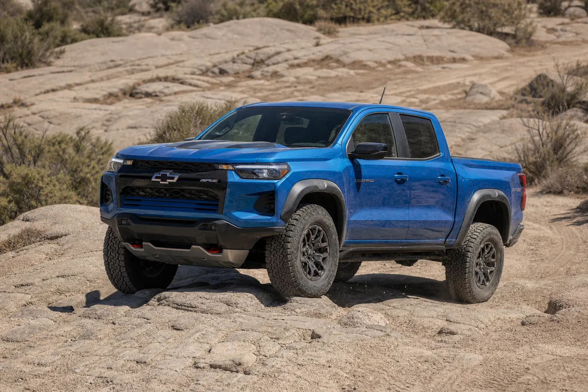 Chevrolet Colorado off-road trim crossing uneven rock with suspension clearance visible - Chevrolet Colorado