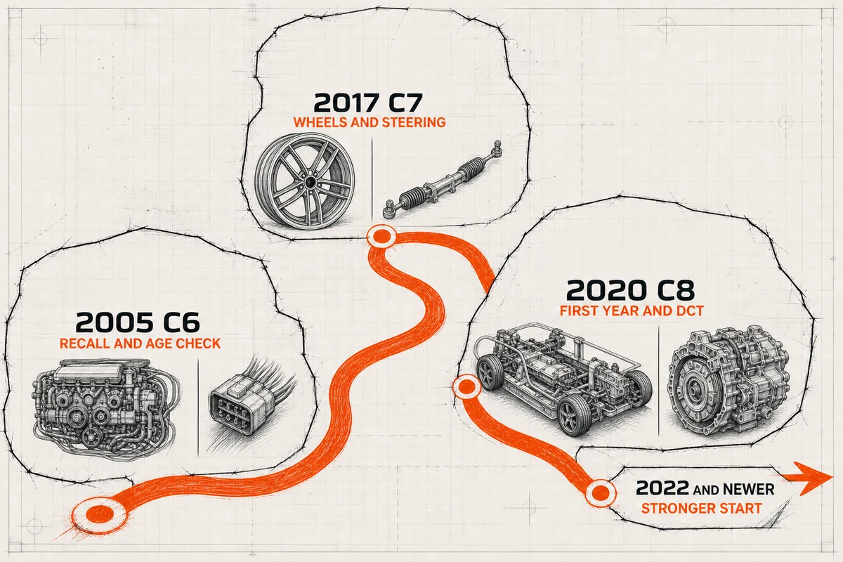Diagram showing how Corvette inspection priorities change from C6 to C8 - Chevrolet Corvette