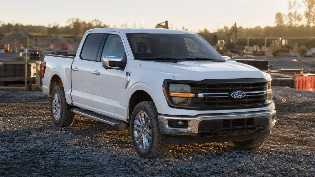 Ford F-150 XLT front three-quarter at a work site