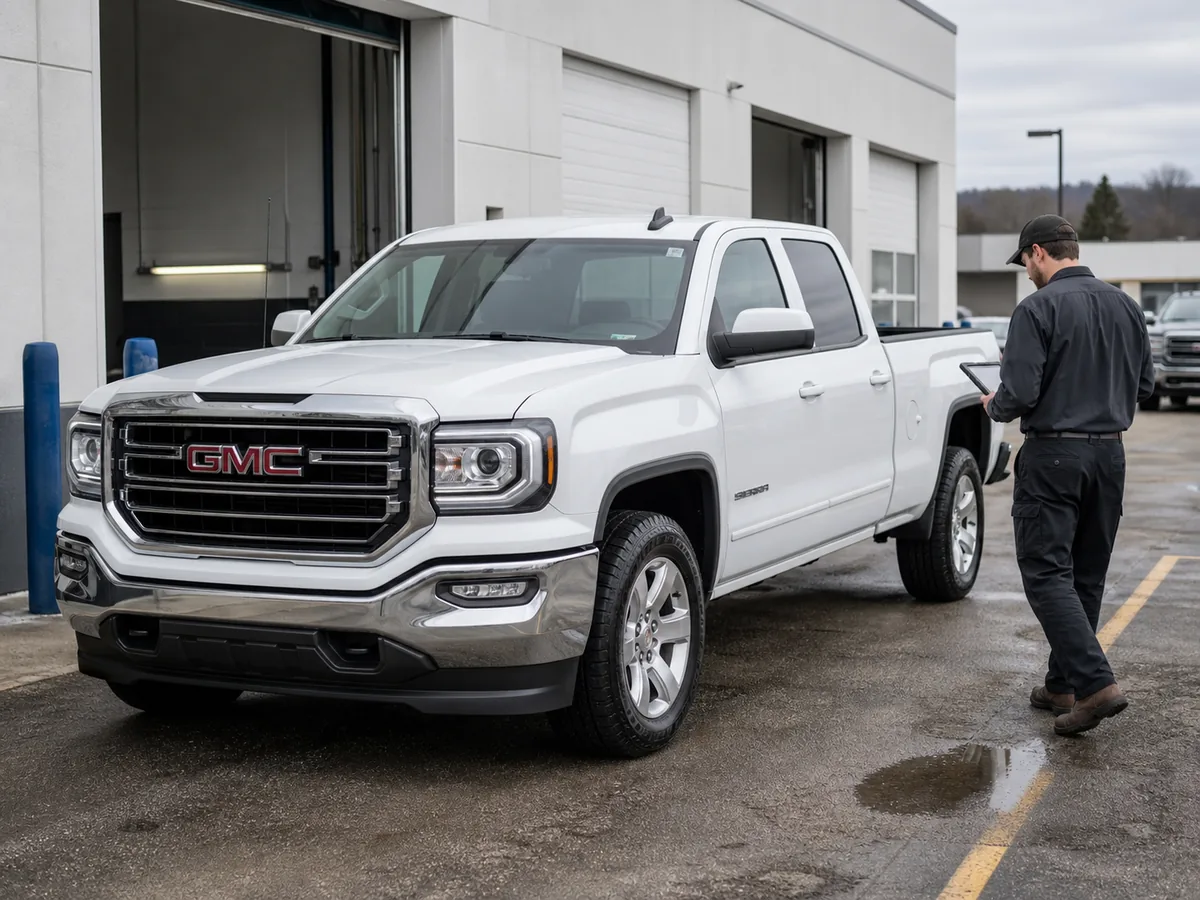 GMC Sierra 1500 exterior identification during a used pickup inspection