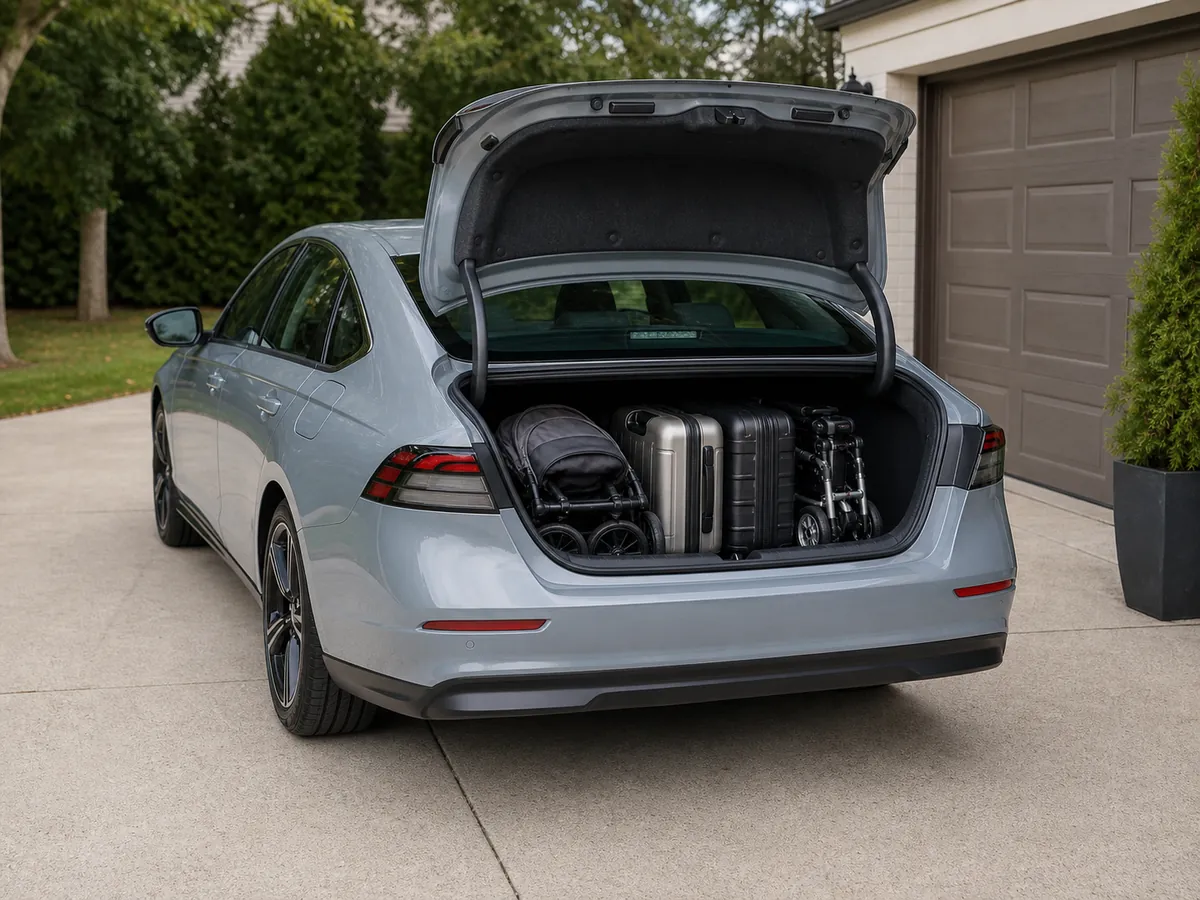 2026 Honda Accord Hybrid trunk loaded with family luggage for a real opening and depth check - Honda Accord Hybrid