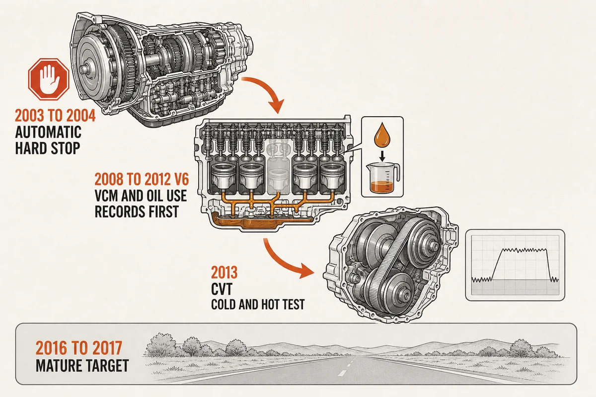 Diagram showing Accord risk moving from automatic failure to VCM oil use and CVT checks - Honda Accord