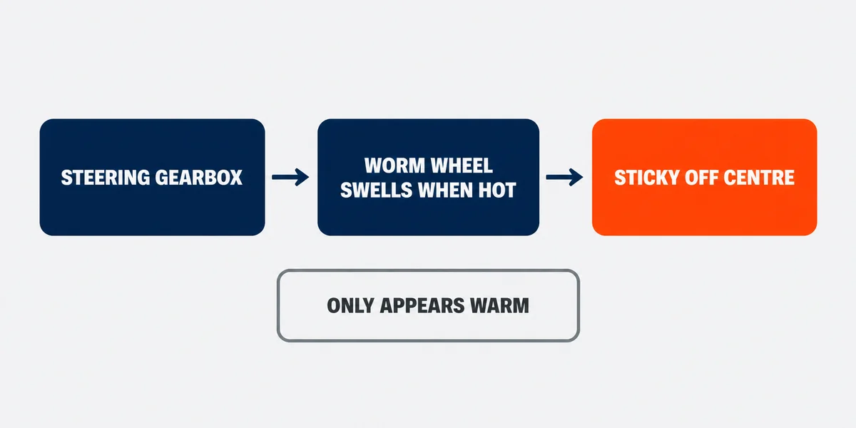 Diagram of the Honda Civic steering gearbox fault from worm wheel swelling to a sticky off-centre feel