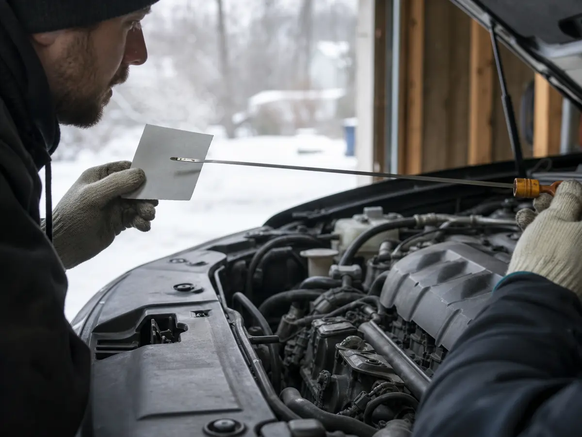 Cold-engine dipstick inspection on a used compact SUV - Honda CR-V