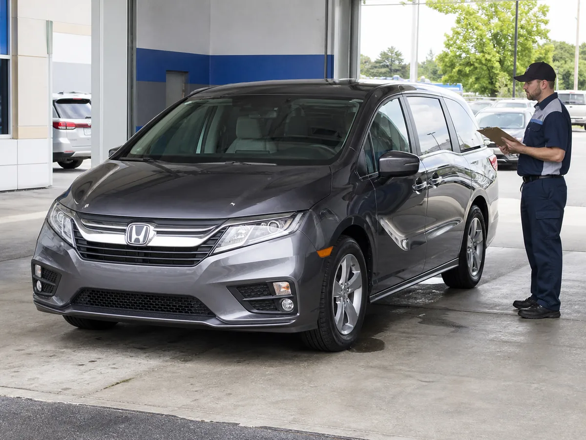 Honda Odyssey exterior identification during a used minivan inspection