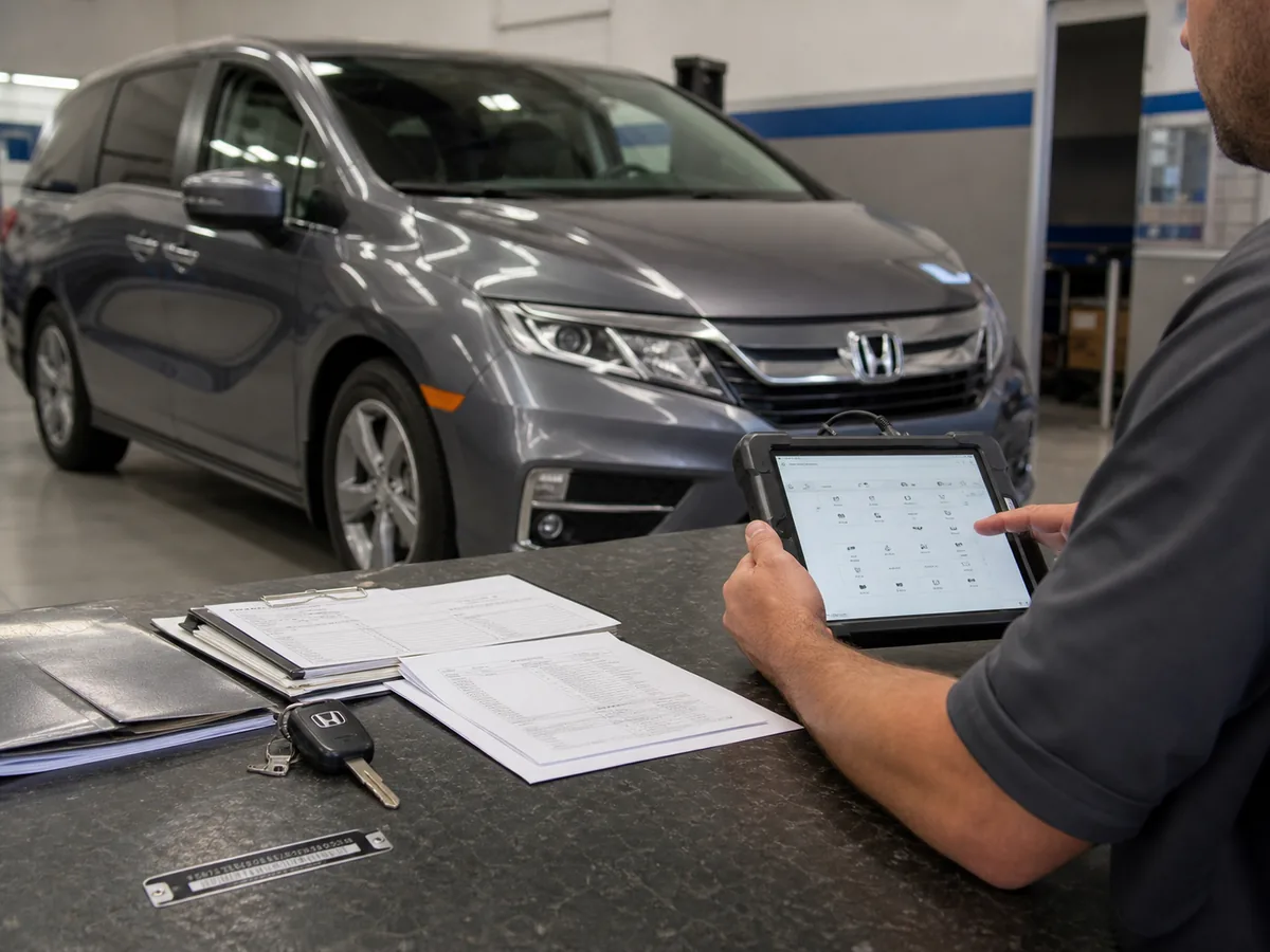 Honda Odyssey VIN, service records, and campaign evidence during inspection