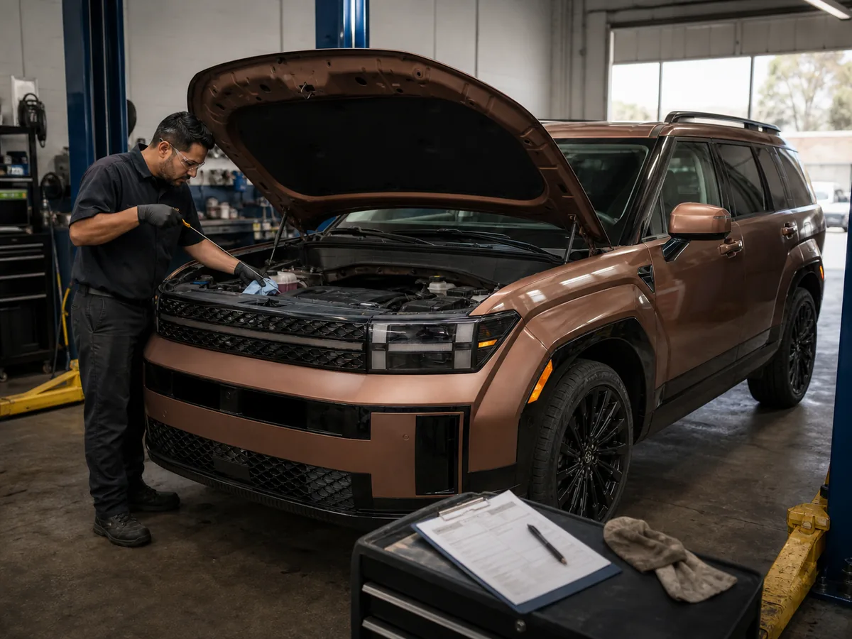 Engine-bay and oil-level inspection on a Hyundai Santa Fe