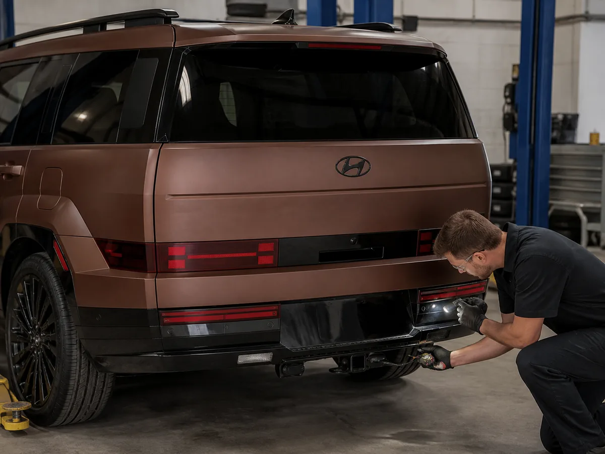 Rear tow-hitch wiring inspection on a Hyundai Santa Fe
