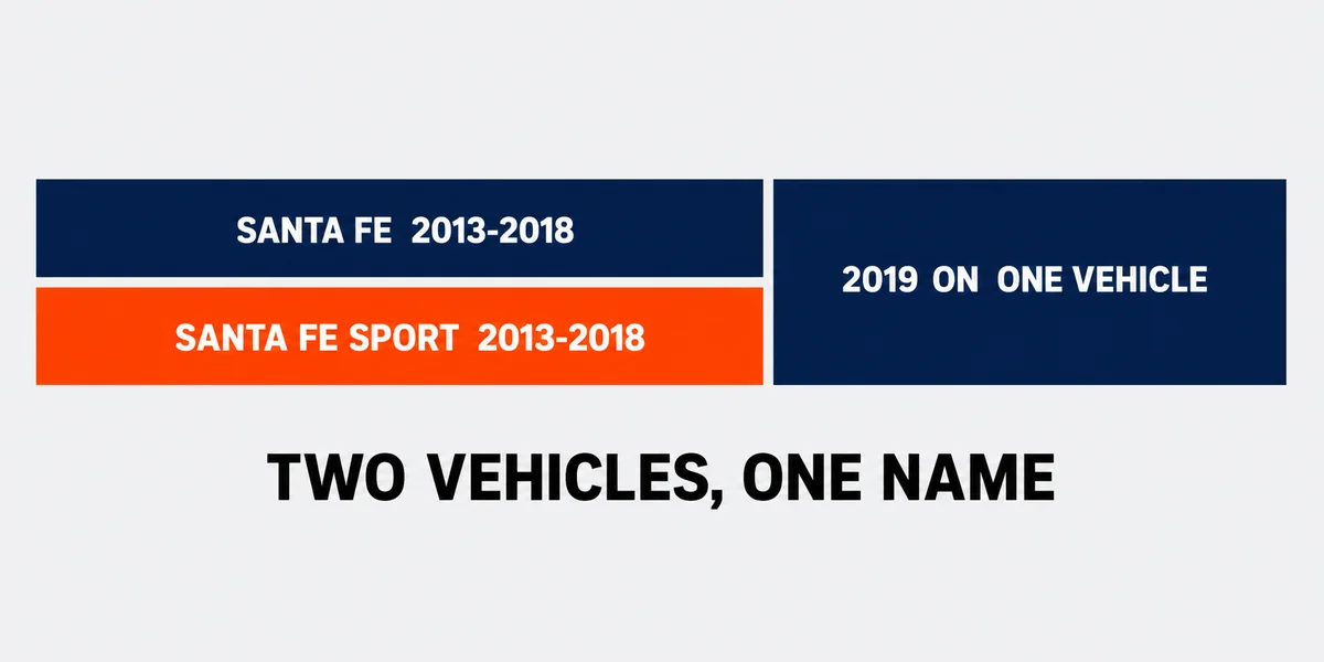 Diagram of the Hyundai Santa Fe and Santa Fe Sport running in parallel from 2013 to 2018