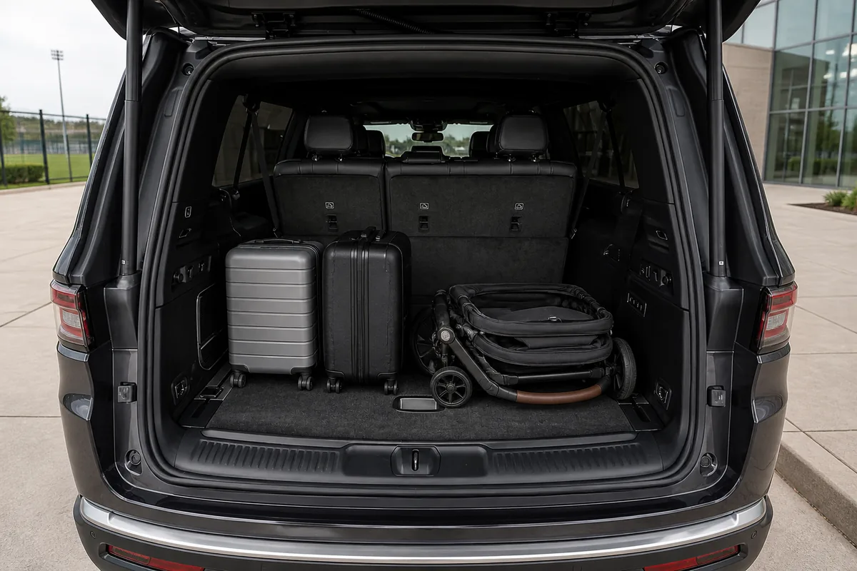 2025 Jeep Wagoneer L cargo area behind its upright third row