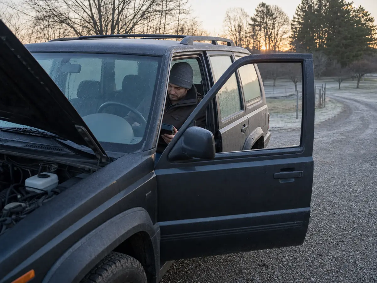 Used off-road SUV scanned during a cold morning start - Jeep Wrangler