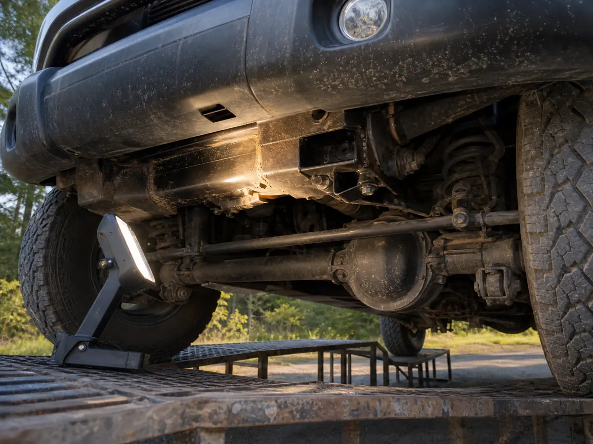 Front track-bar bracket inspected on a solid-axle SUV - Jeep Wrangler