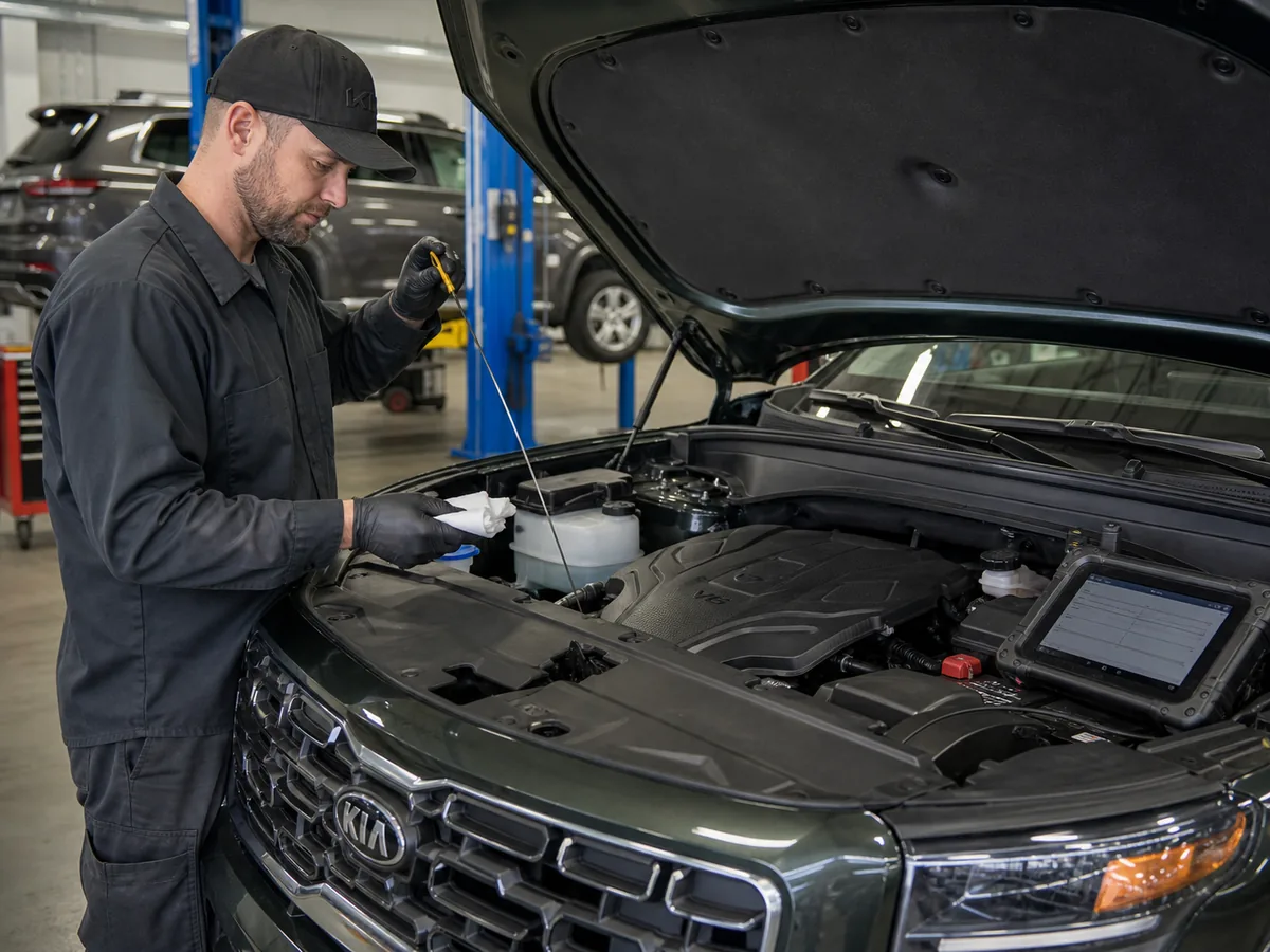 Engine-bay inspection on a Kia Telluride V6