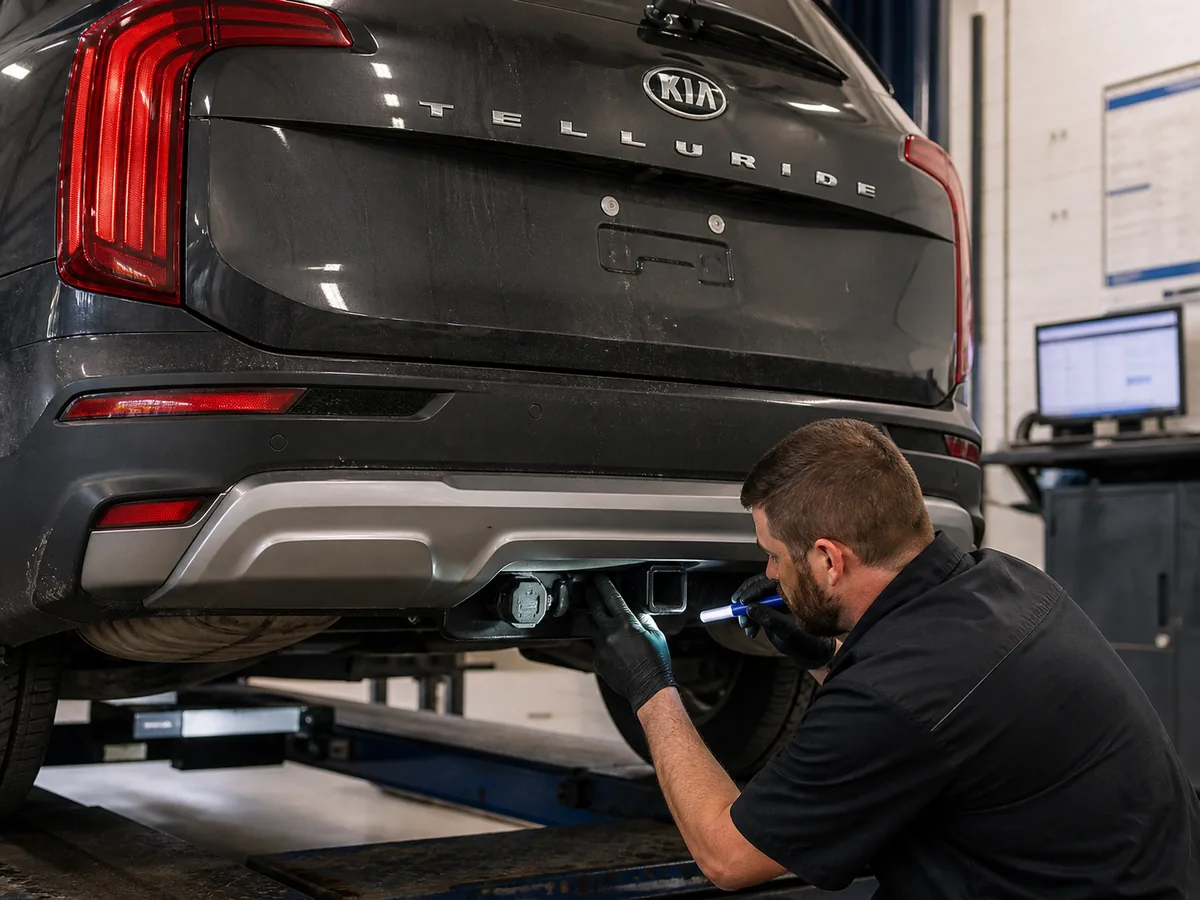 Rear hitch wiring and recall paperwork check on a Kia Telluride