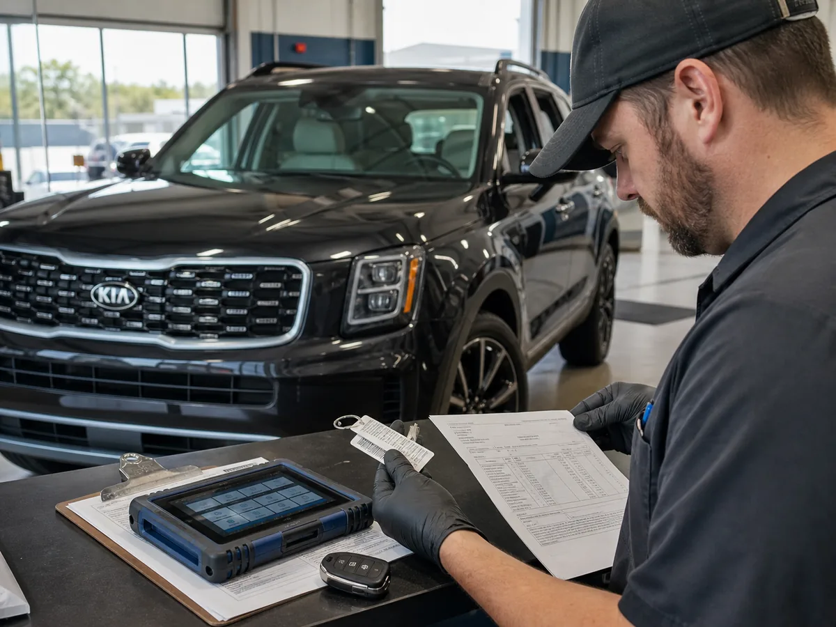 VIN, service records, and scan evidence for a Kia Telluride inspection