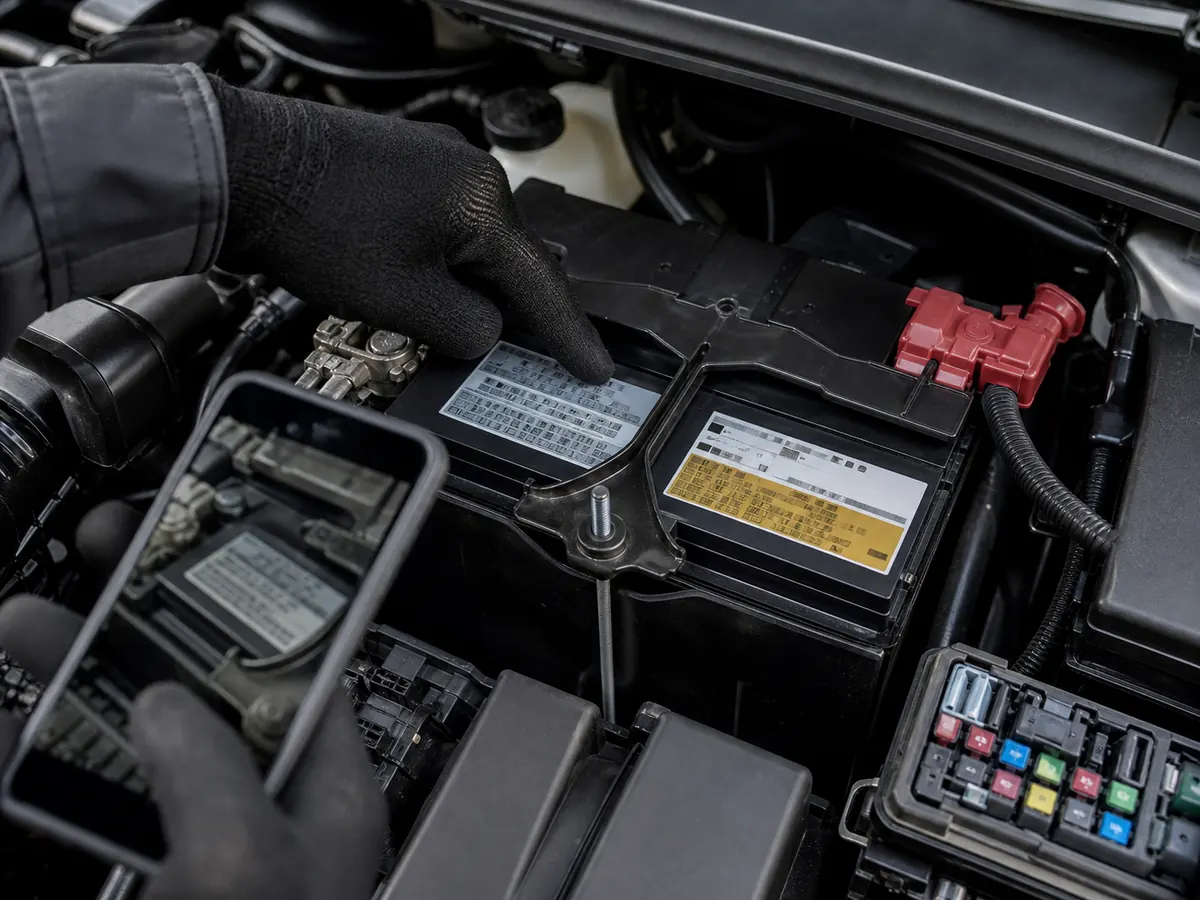 H5 enhanced flooded battery label and terminal layout being checked - Nissan Altima battery