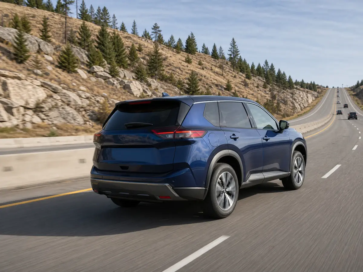 Driver holding steady throttle on a highway grade in a compact crossover - Nissan Rogue