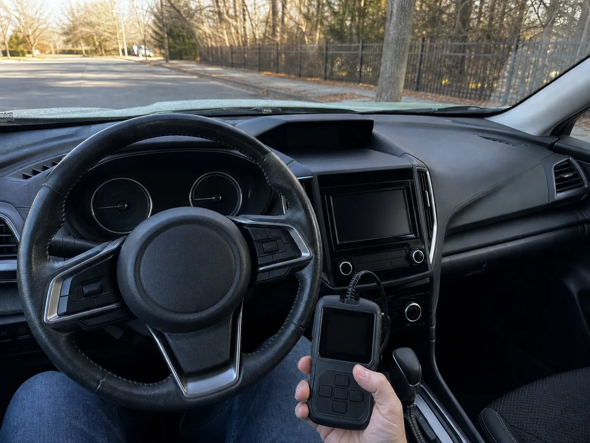 Generic compact SUV cabin prepared for a cold-start scan