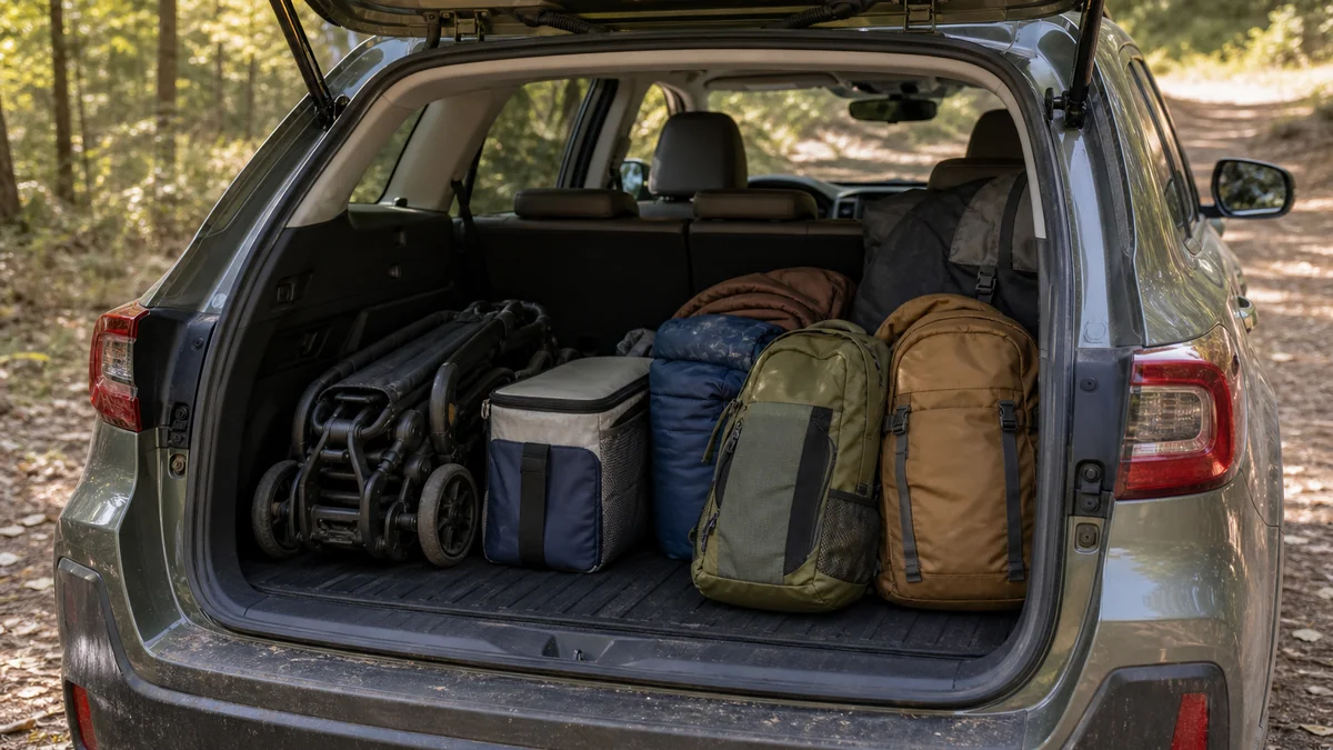 Subaru Outback cargo area with outdoor gear