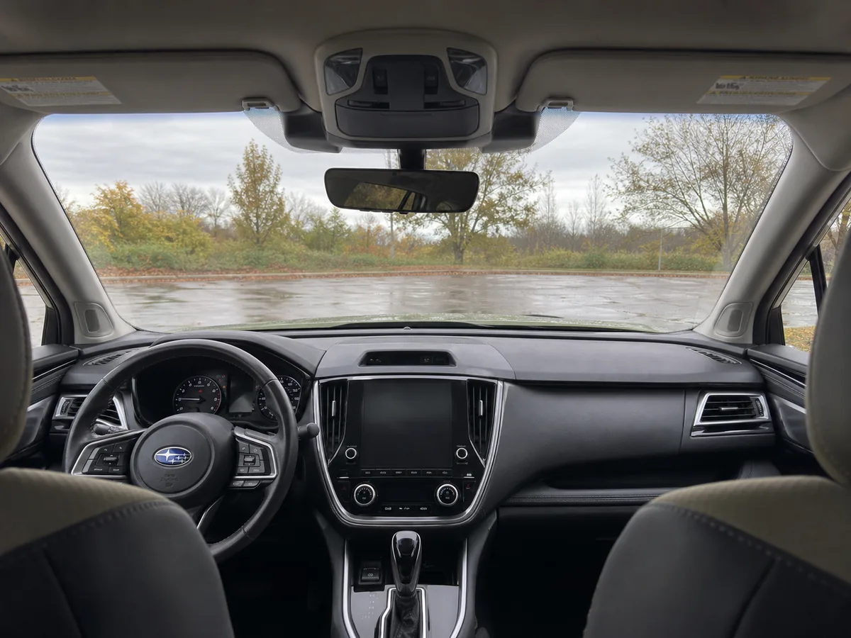 Used crossover cabin viewed toward the windshield and forward-camera area