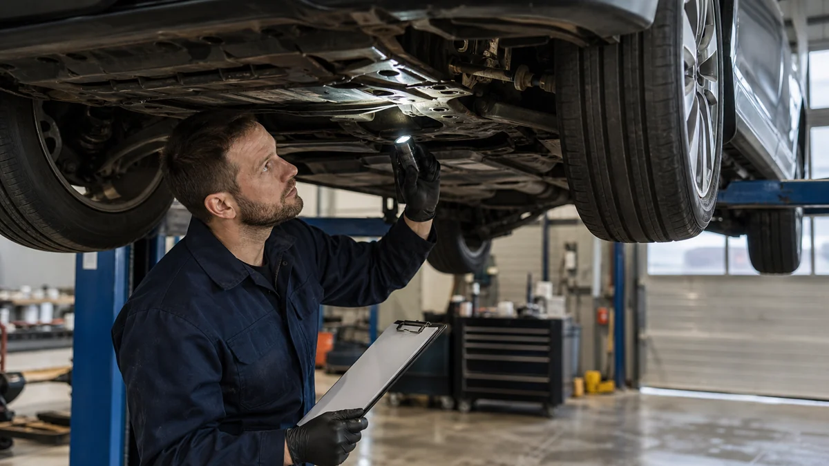 Subaru Outback used inspection on a lift