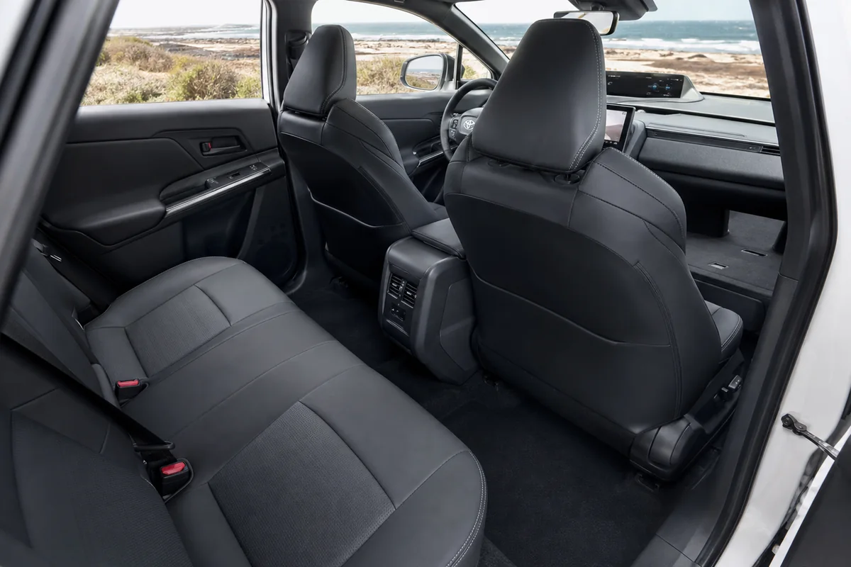 2025 Toyota bZ4X front cabin, rear seat, and cargo area prepared for a family fit test - Toyota bZ4X