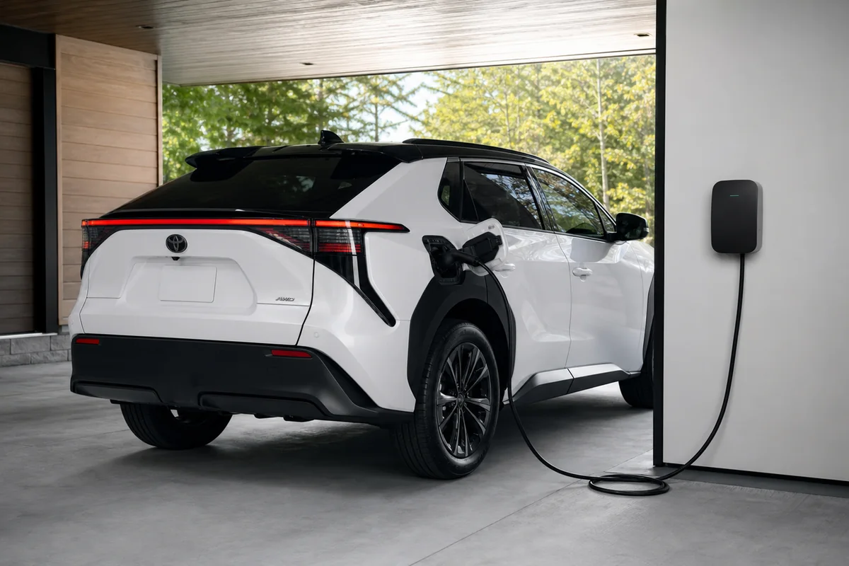 2025 Toyota bZ4X connected to a correctly installed home Level 2 charger - Toyota bZ4X