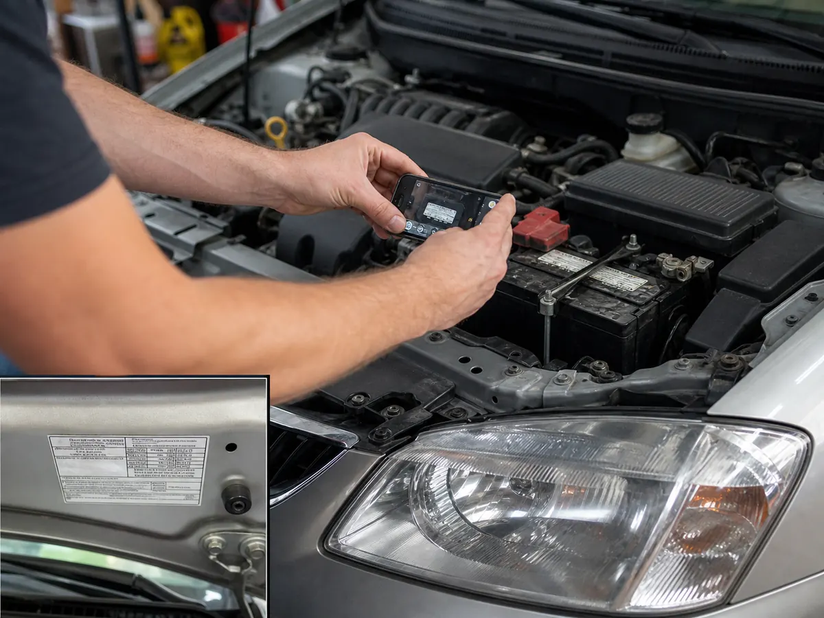 Engine displacement and battery group labels being checked - Toyota Corolla battery size