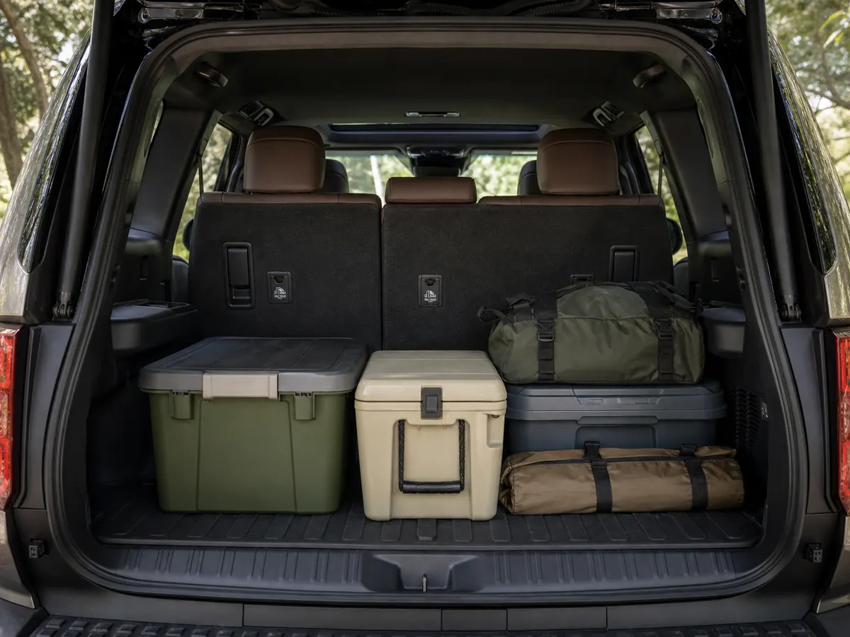 2026 Toyota Land Cruiser rear cabin and raised cargo deck with the second row in use - Toyota Land Cruiser