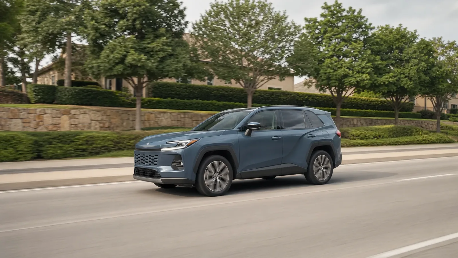 Toyota RAV4 holding a steady speed on a suburban road