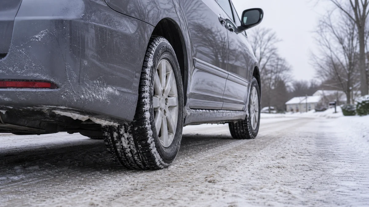Toyota Sienna tire and winter road detail
