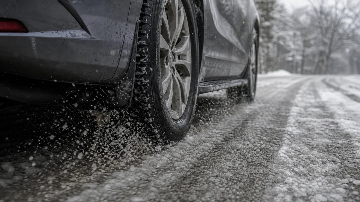Toyota Sienna tire and winter road detail
