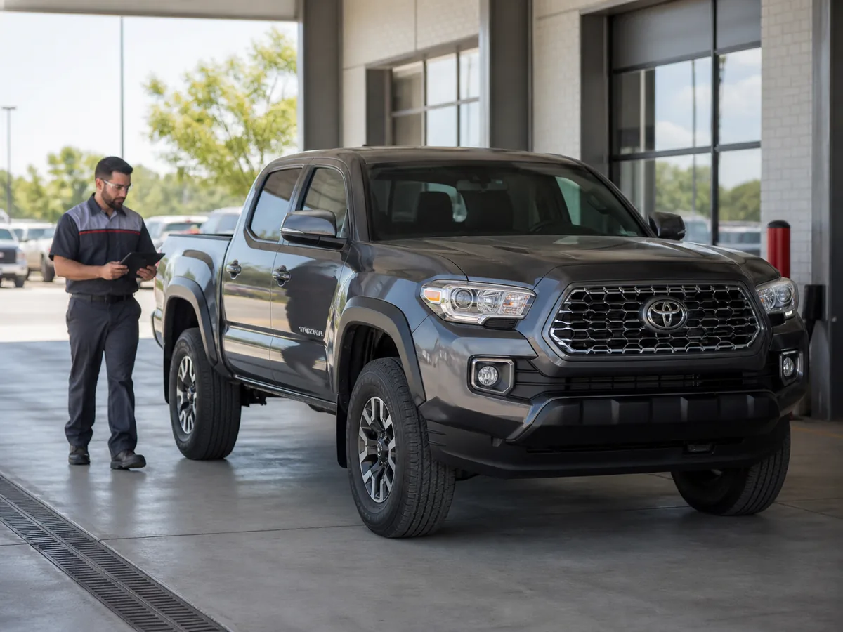 Toyota Tacoma exterior identification during a used truck inspection