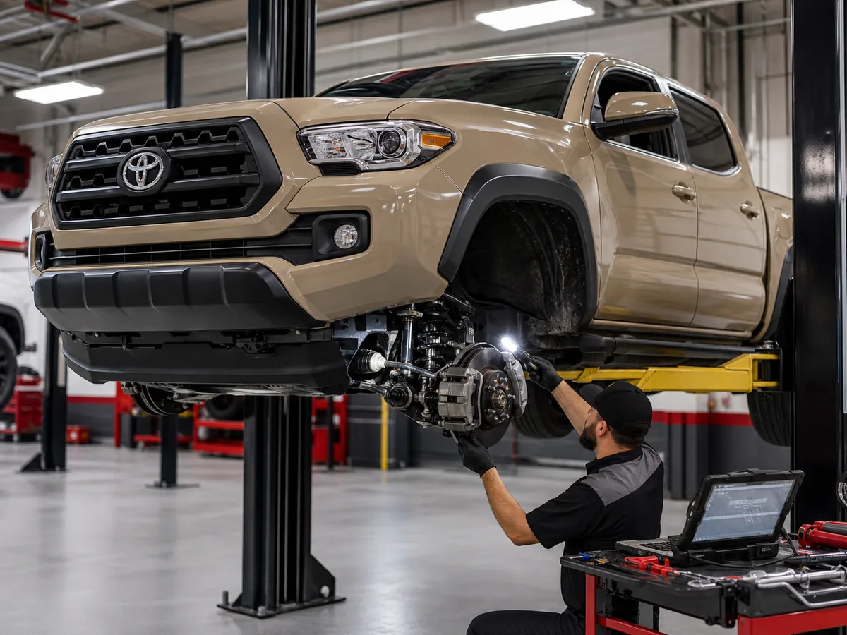 Toyota Tacoma rear brake hose and suspension hardware inspection