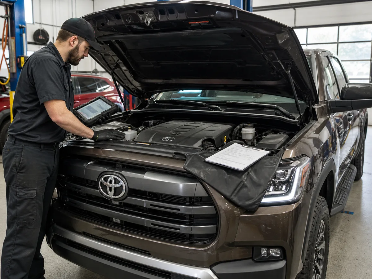 Toyota Tundra twin-turbo V6 engine and campaign record inspection