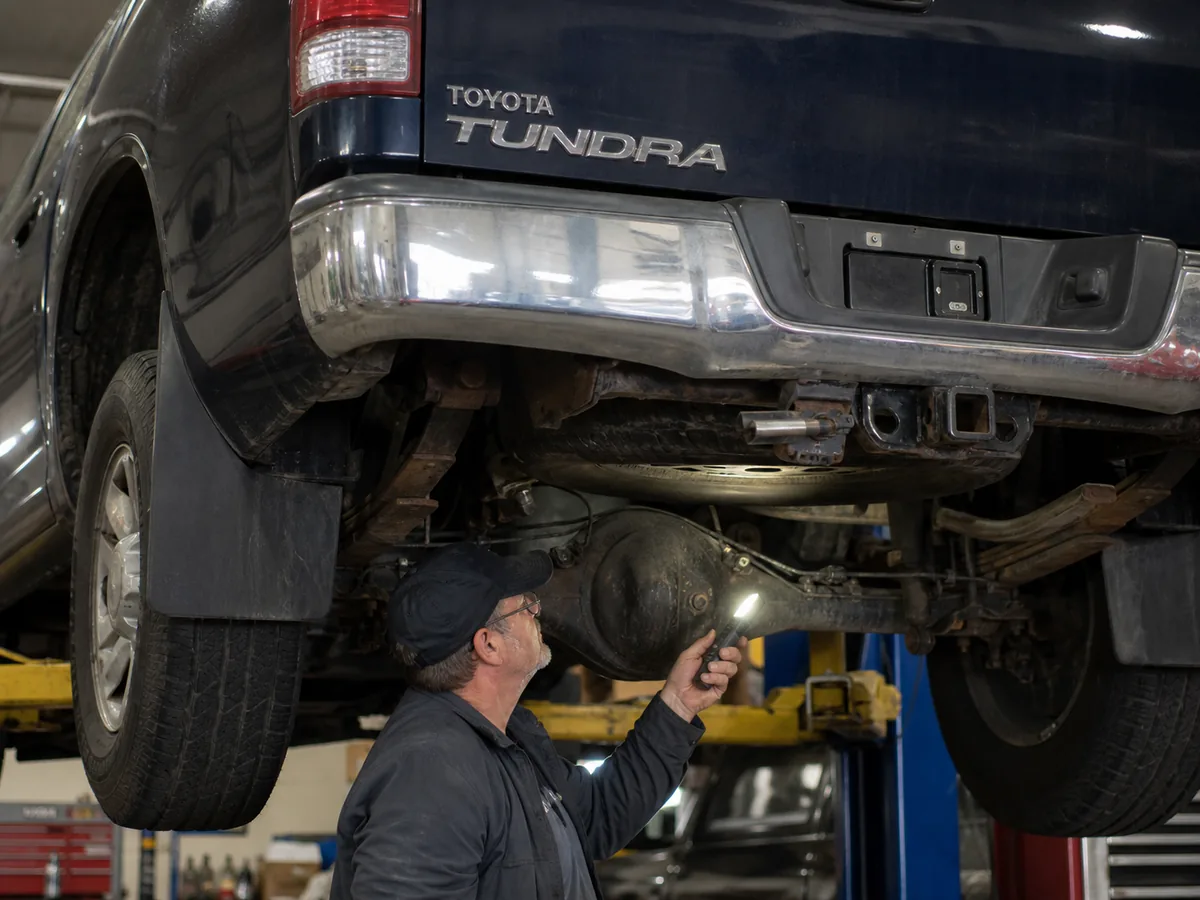Toyota Tundra V8 underbody, frame, and driveline inspection