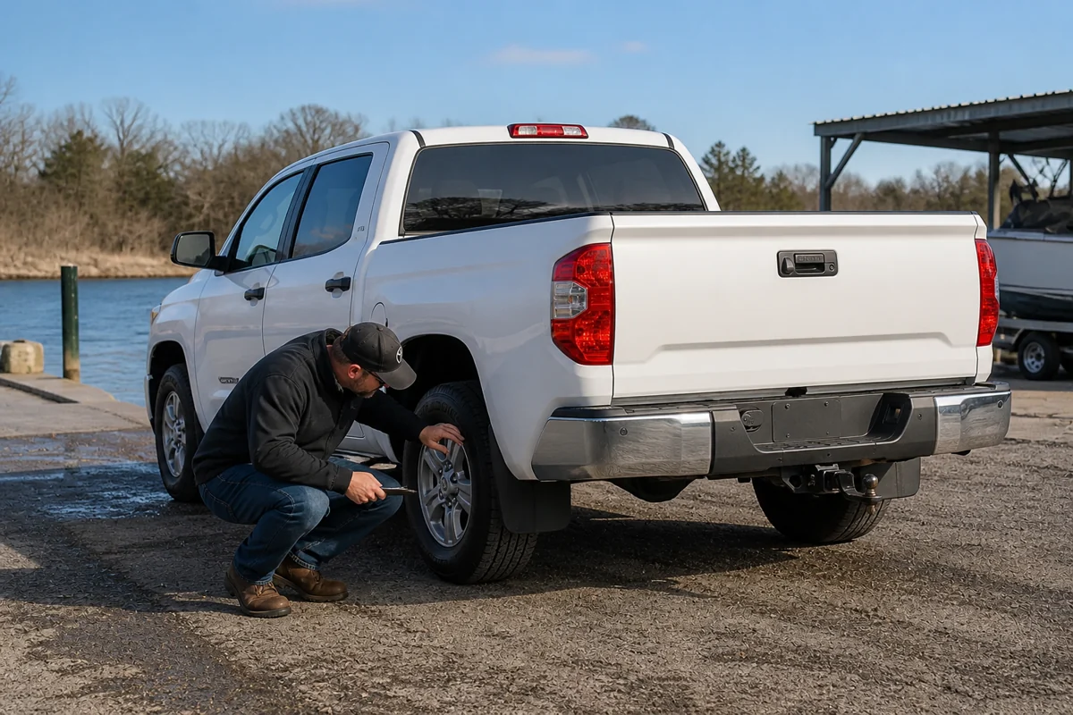 Toyota Tundra towing hardware and rear tire inspection