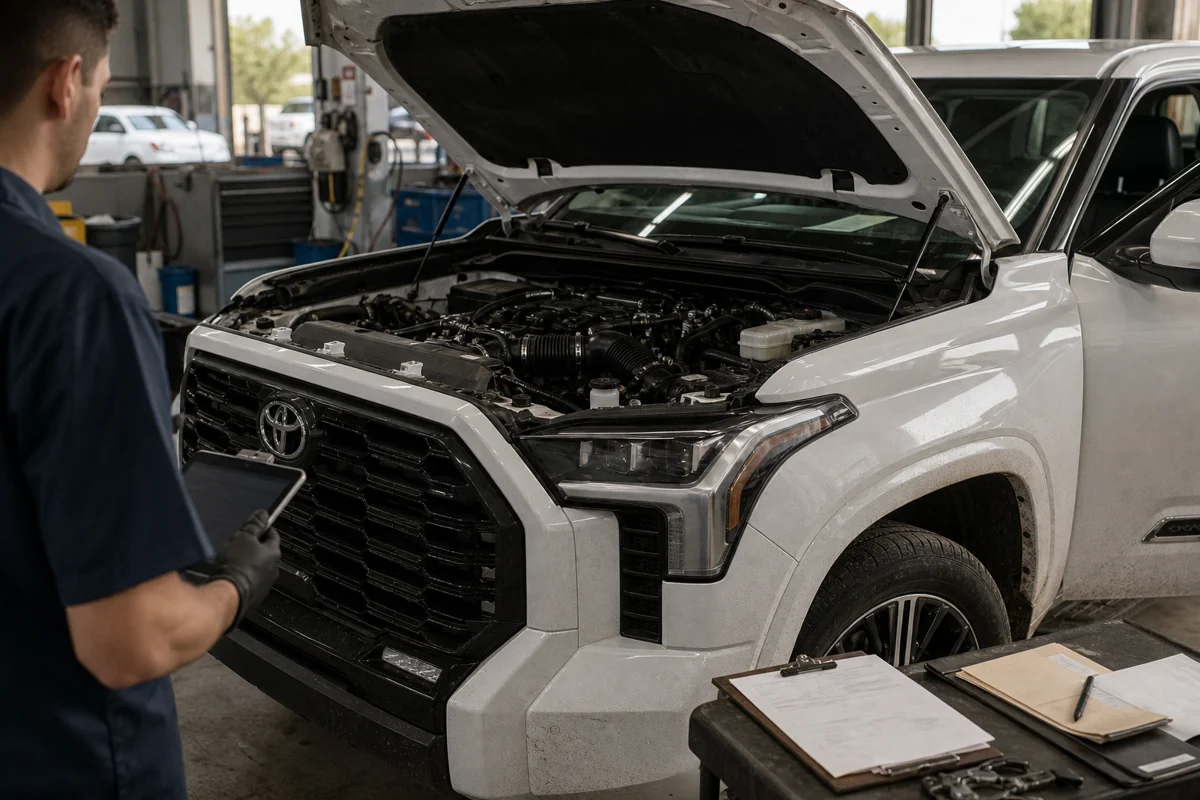 Toyota Tundra twin-turbo engine and VIN record inspection